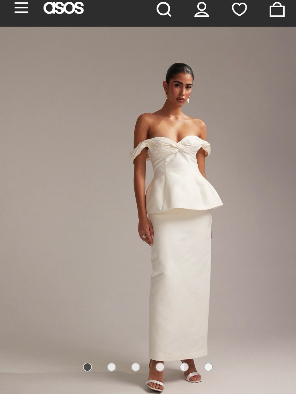 ASOS Ruched Off Shoulder Ivory Wedding Dress - Picture 3 of 9